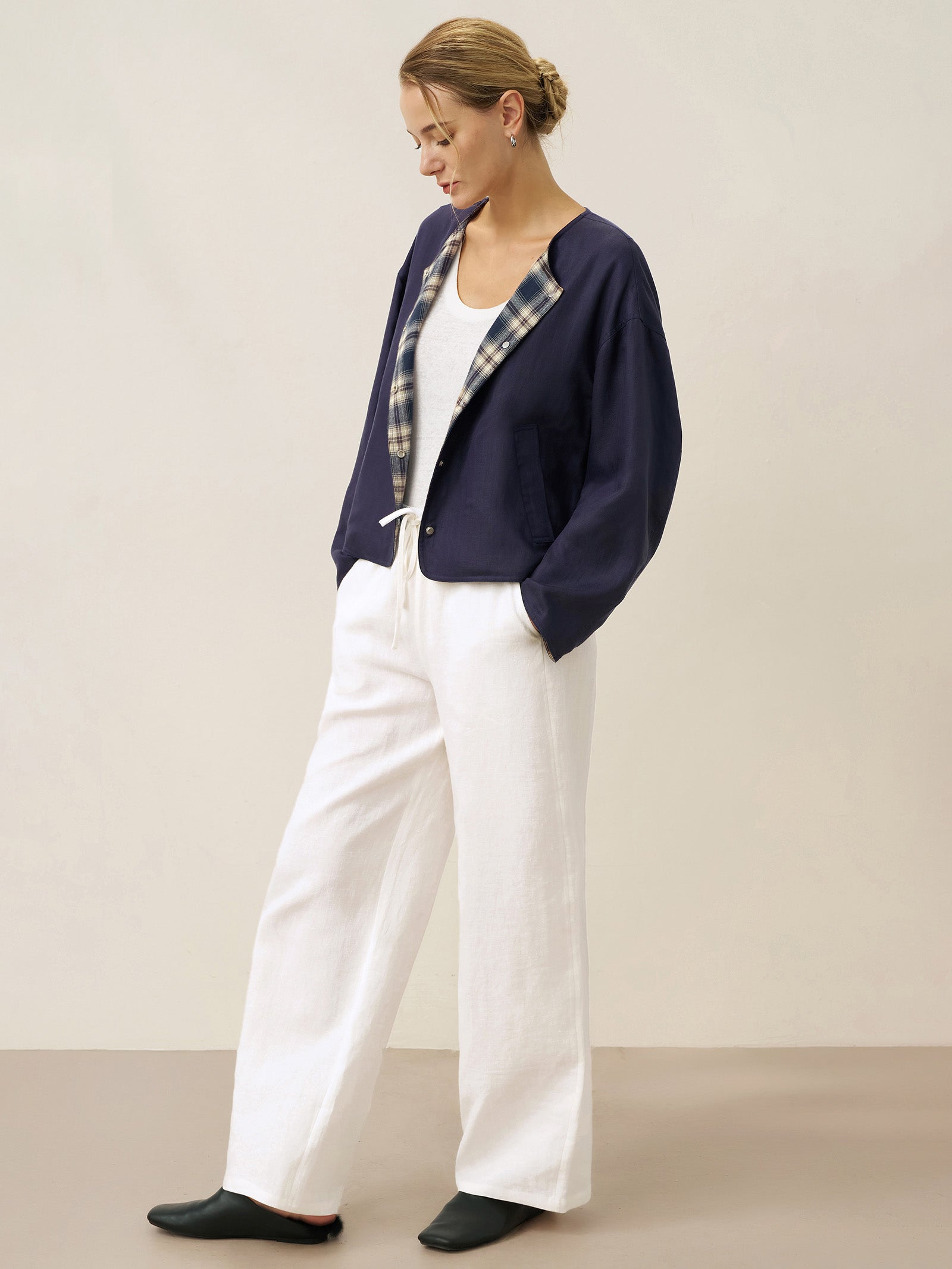 Tencel Linen Reversible Crew Neck Casual Jacket CHLOE DestGlow
