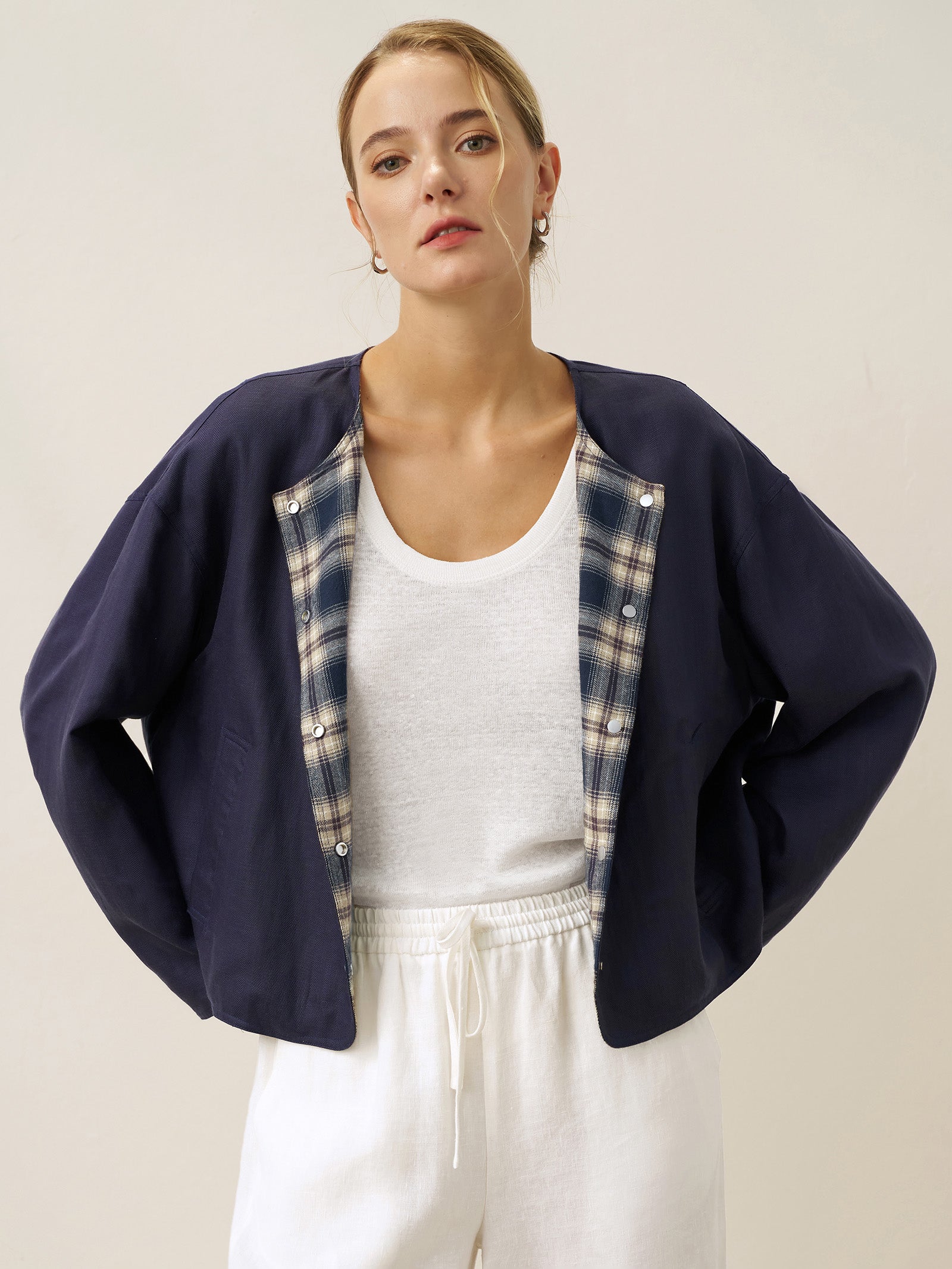 Tencel Linen Reversible Crew Neck Casual Jacket CHLOE DestGlow