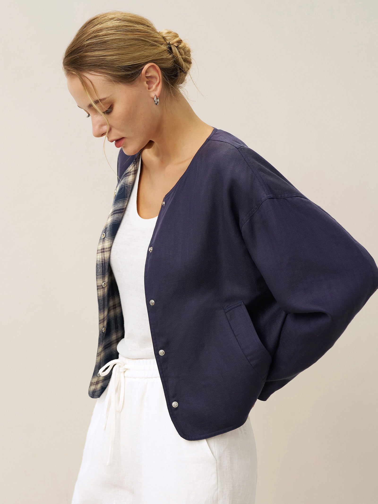 Tencel Linen Reversible Crew Neck Casual Jacket CHLOE DestGlow