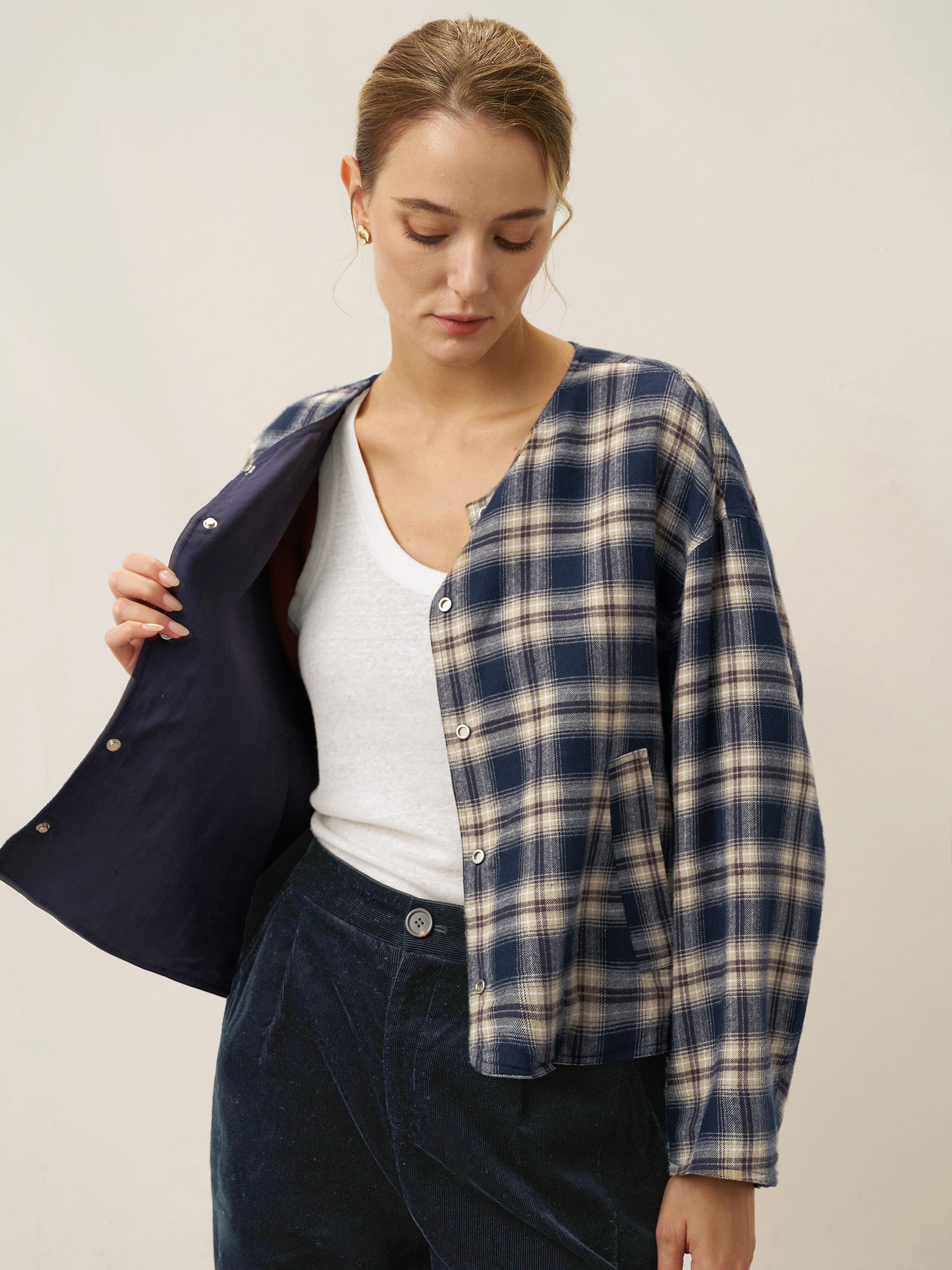 Tencel Linen Reversible Crew Neck Casual Jacket CHLOE DestGlow