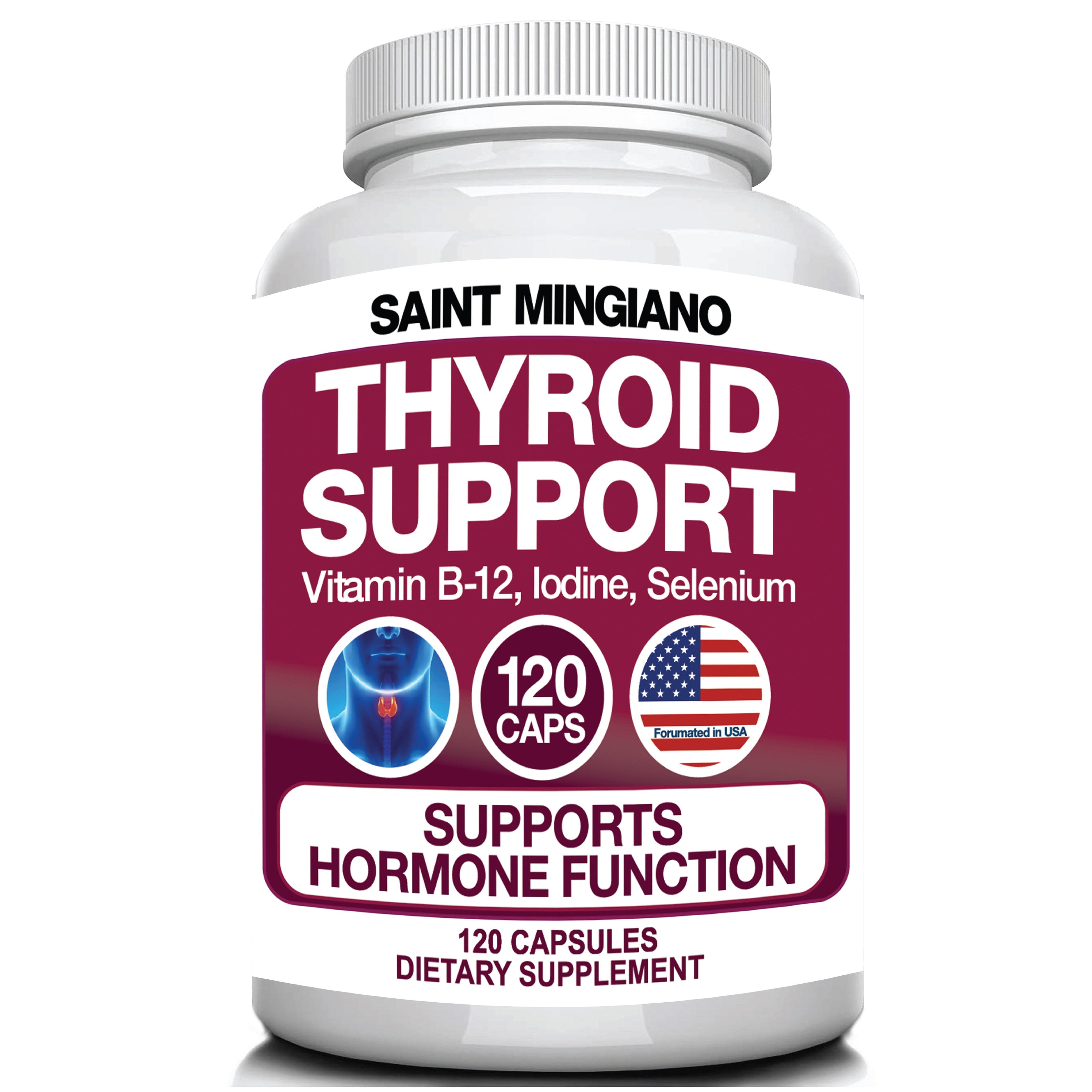 Thyroid Support Supplement with Iodine |120 Capsules to Help Body Mass & Improve Energy by Saint Mingiano - Supplements & Wellness Dedicated to Holistic Health
