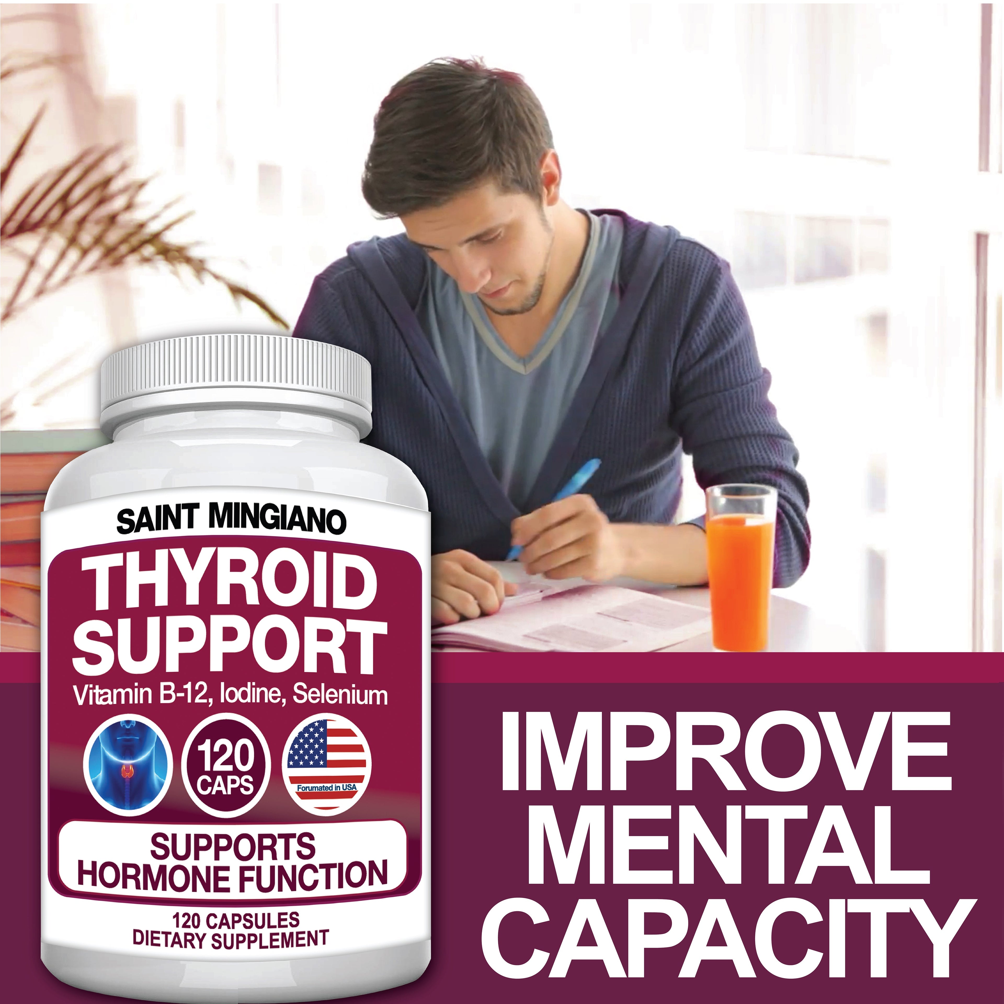 Thyroid Support Supplement with Iodine |120 Capsules to Help Body Mass & Improve Energy by Saint Mingiano - Supplements & Wellness Dedicated to Holistic Health