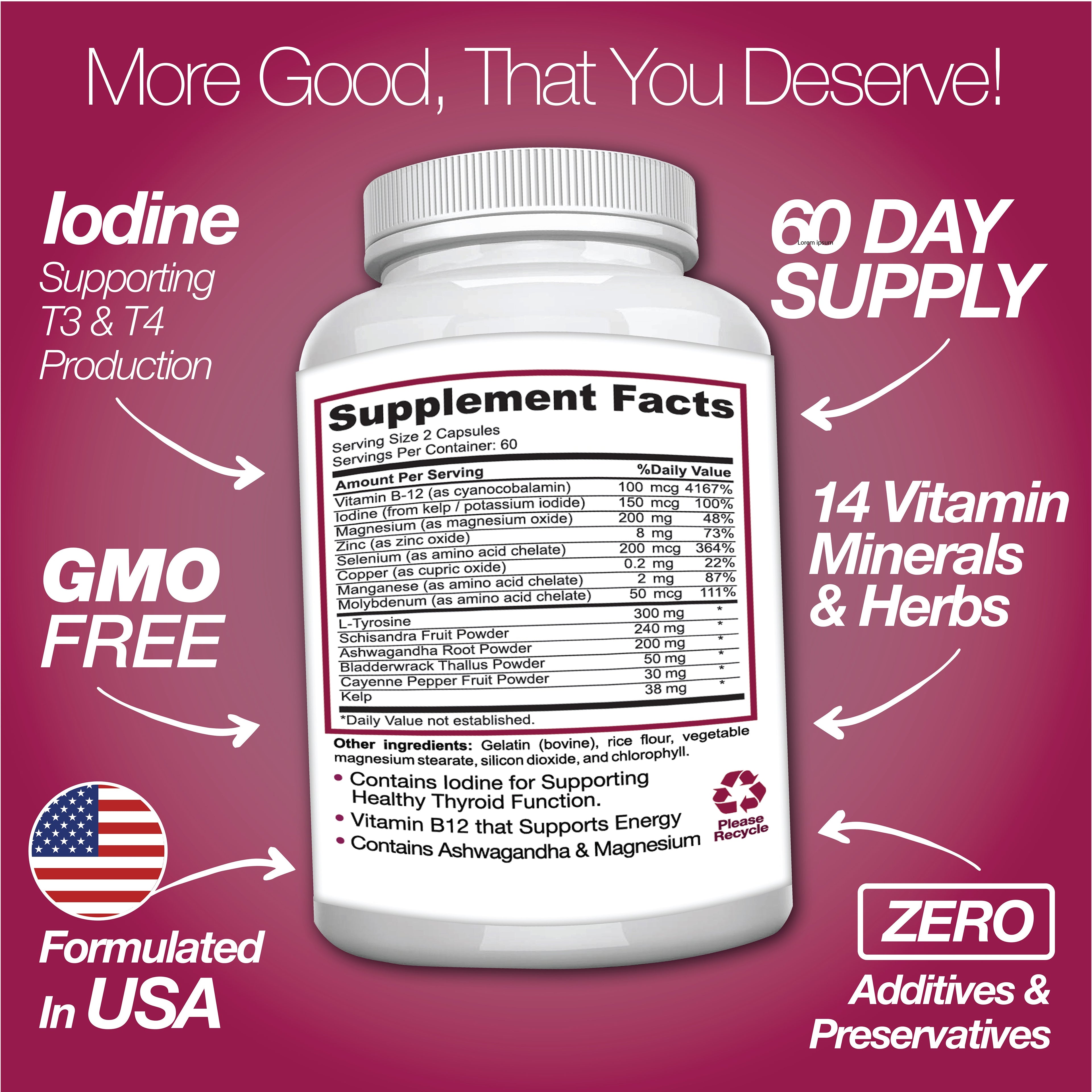 Thyroid Support Supplement with Iodine |120 Capsules to Help Body Mass & Improve Energy by Saint Mingiano - Supplements & Wellness Dedicated to Holistic Health