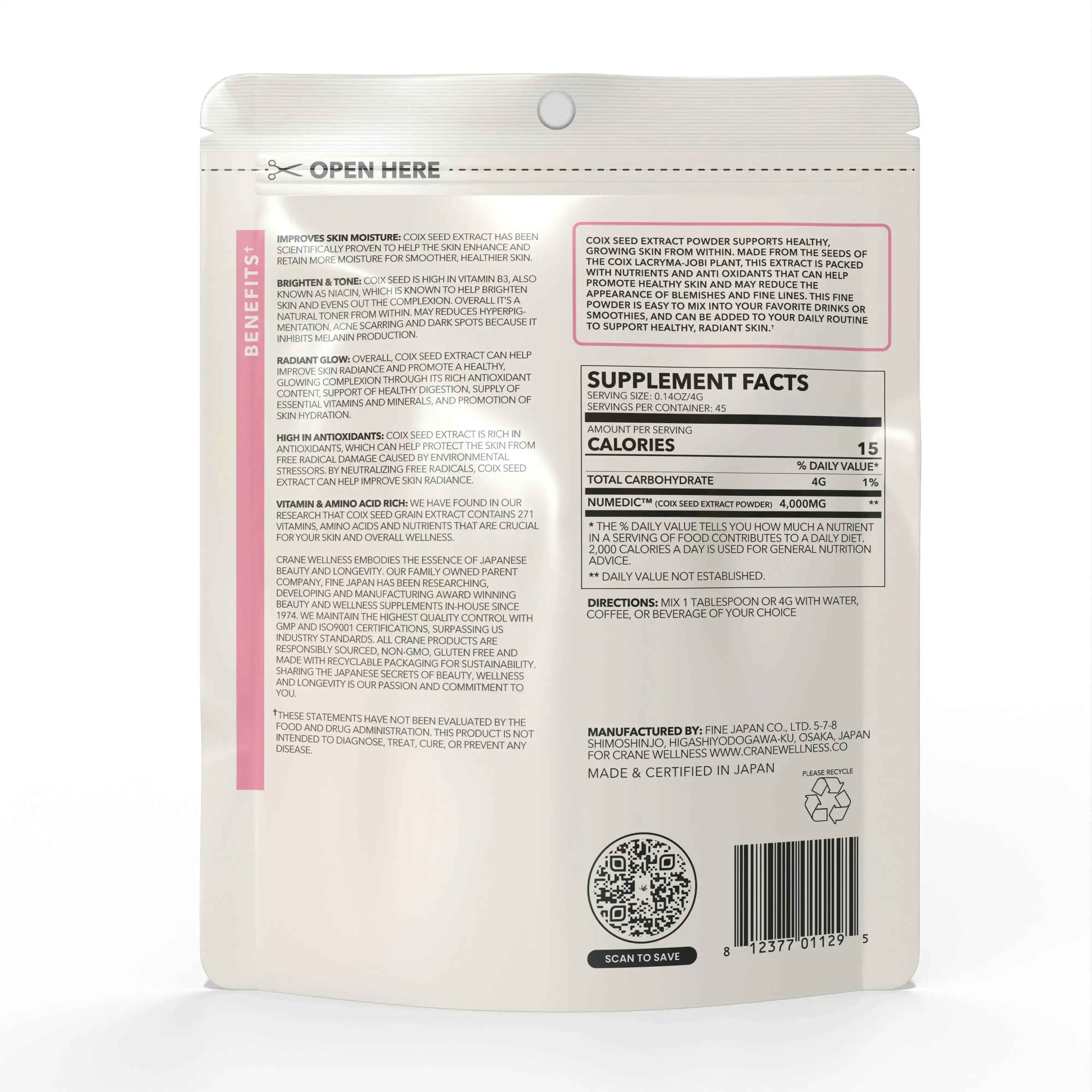 Tone and Glow Coix Seed Extract Powder by Crane Wellness