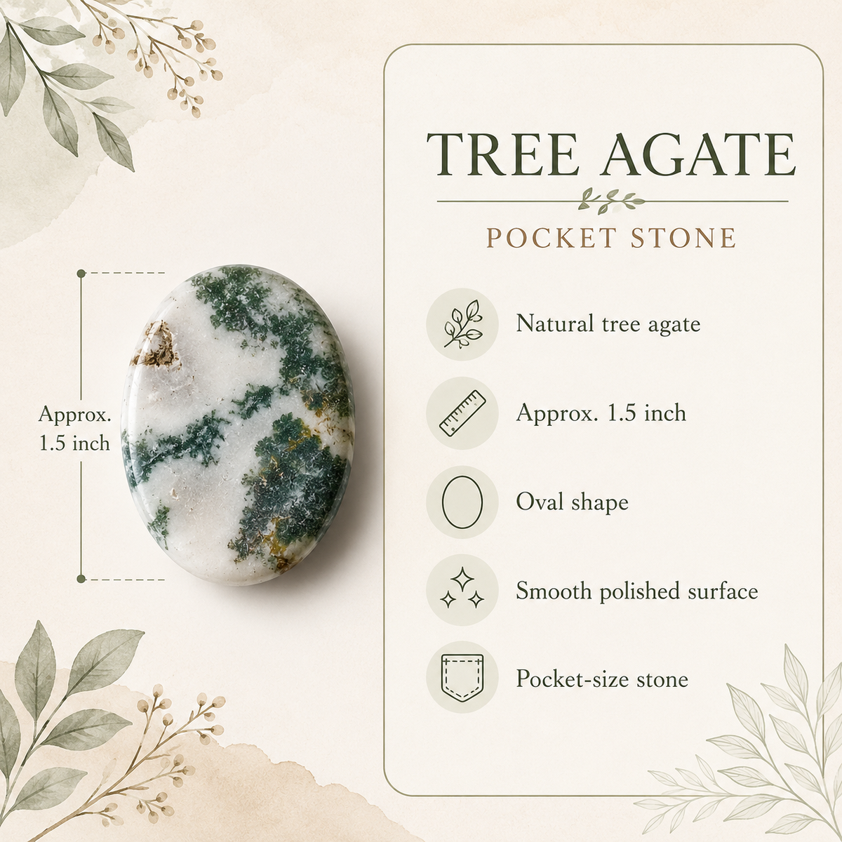 Tree Agate Pocket Stones (Trust and Self-Discipline) DestGlow