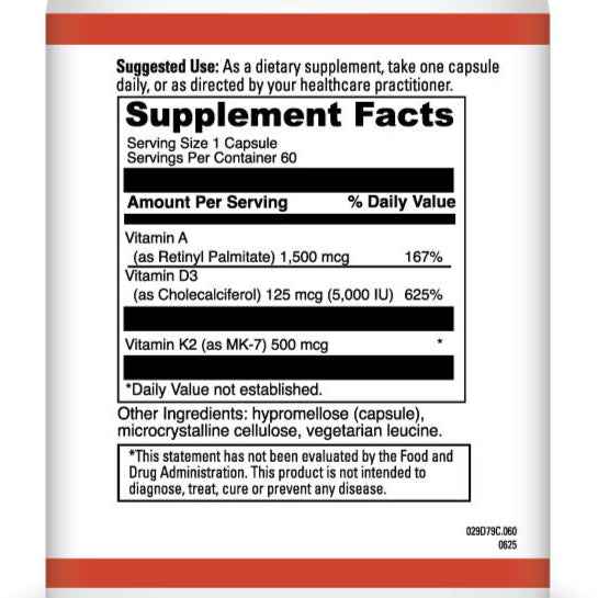 Tri-Stack Vitamin A + Vitamin D3 + Vitamin K2 Blend Supplement