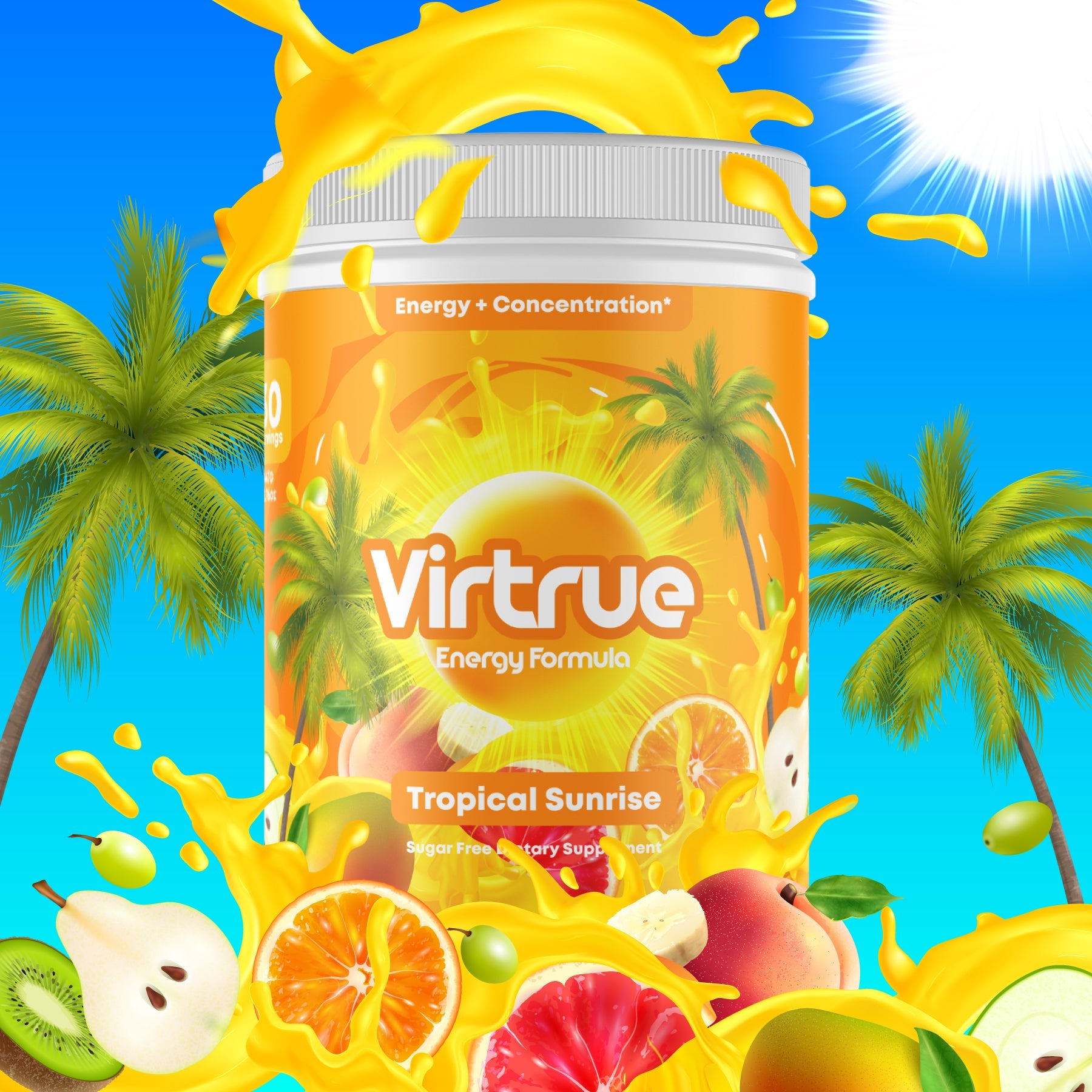 Tropical Sunrise Pre-Workout Energy Powder + Focus Boost & Hydration | Sugar Free by Virtrue