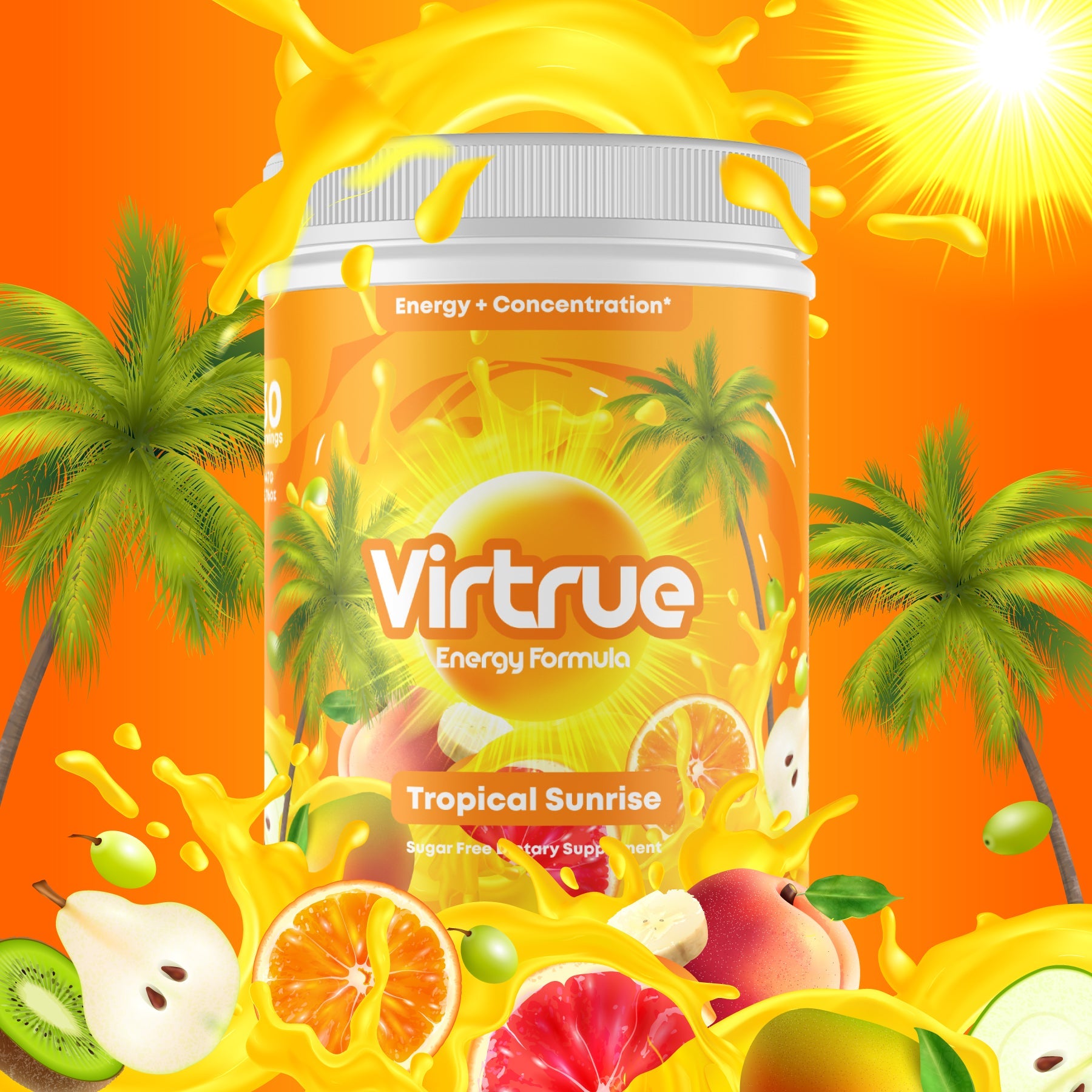 Tropical Sunrise Pre-Workout Energy Powder + Focus Boost & Hydration | Sugar Free by Virtrue