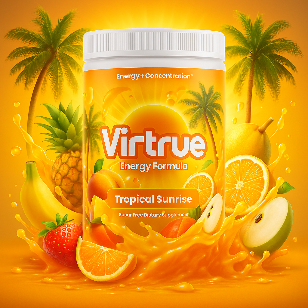 Tropical Sunrise Pre-Workout Energy Powder + Focus Boost & Hydration | Sugar Free by Virtrue