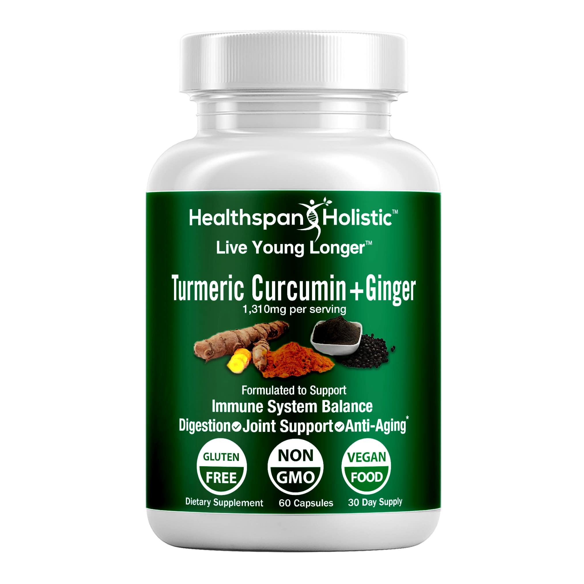Organic Turmeric + Ginger 60 Capsules by Healthspan Holistic