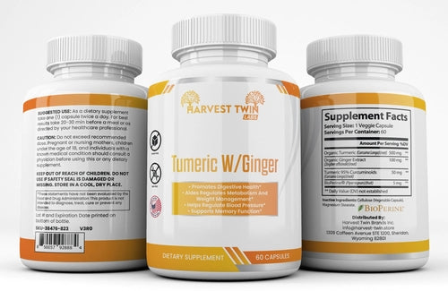 Turmeric with Ginger Supplement - Digestive Health, Memory & Blood Pressure Support