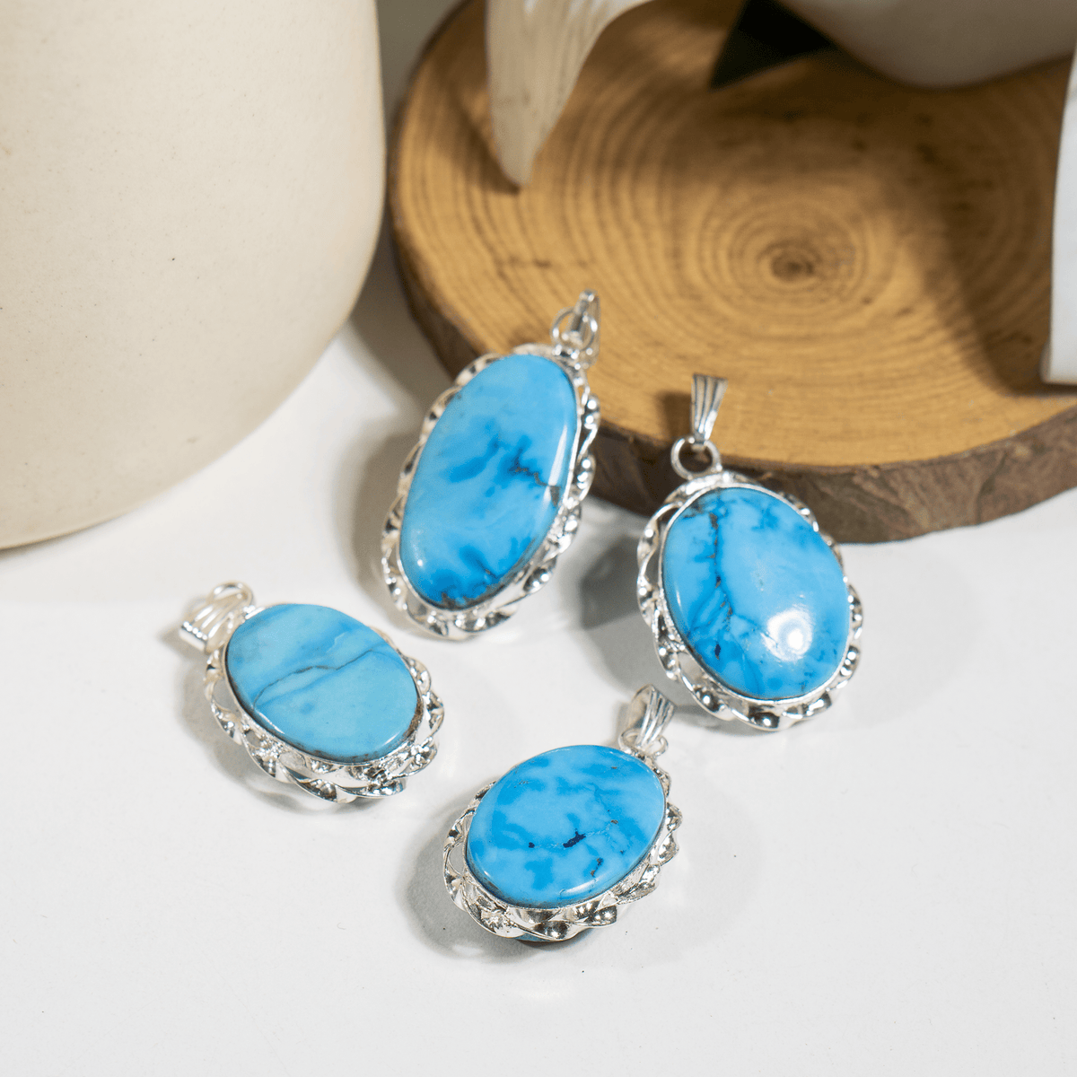 Turquoise Howlite Pendants – Natural Crystal Pendants Healing Cabochon Pendants