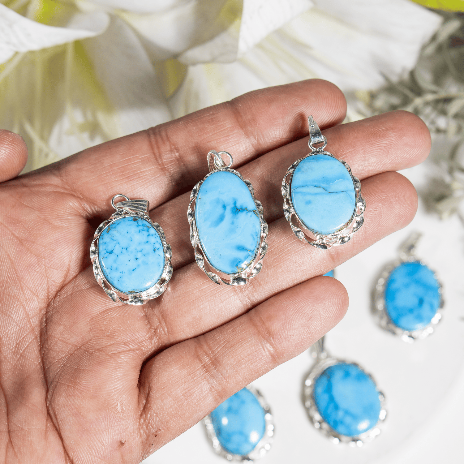 Turquoise Howlite Pendants – Natural Crystal Pendants Healing Cabochon Pendants