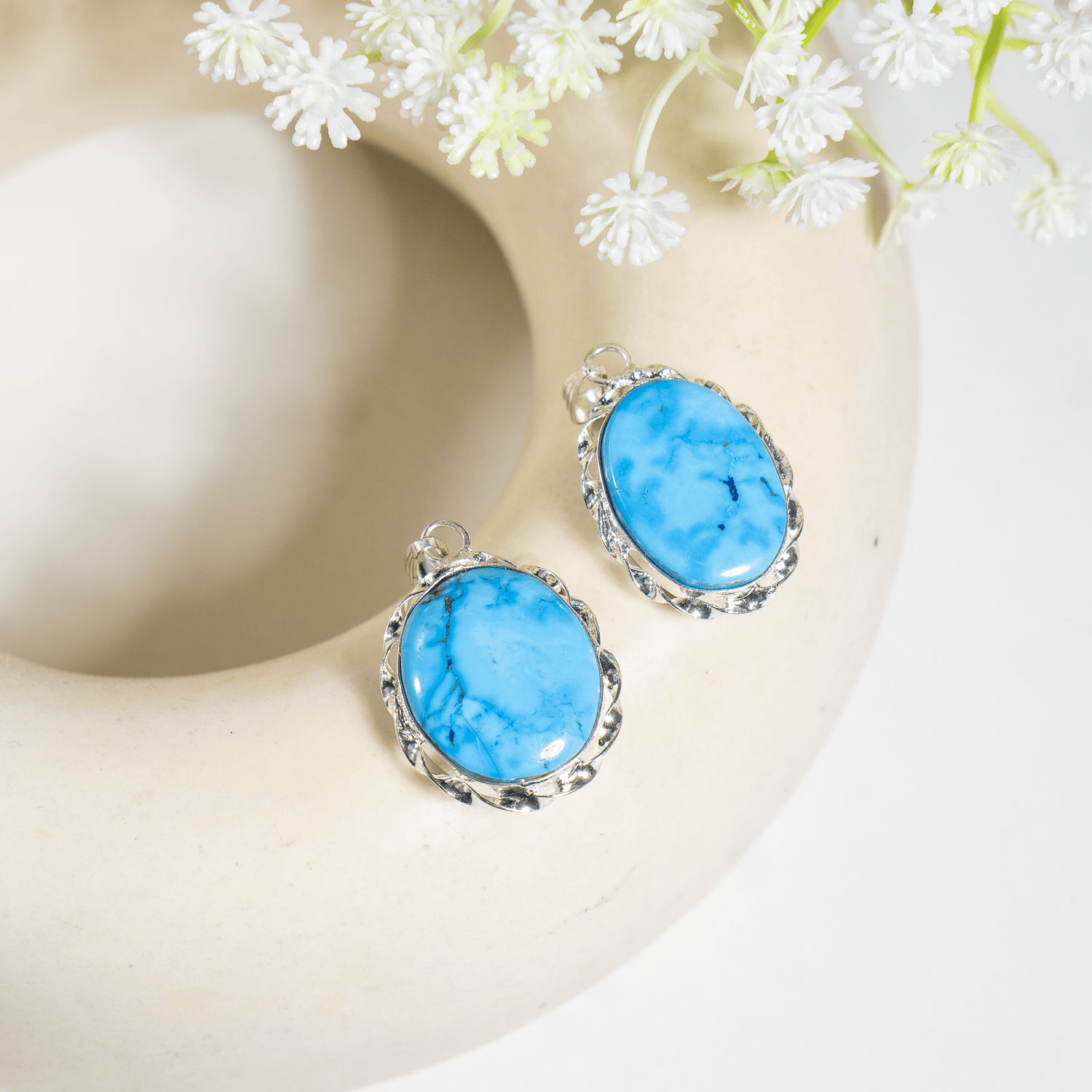 Turquoise Howlite Pendants – Natural Crystal Pendants Healing Cabochon Pendants DestGlow