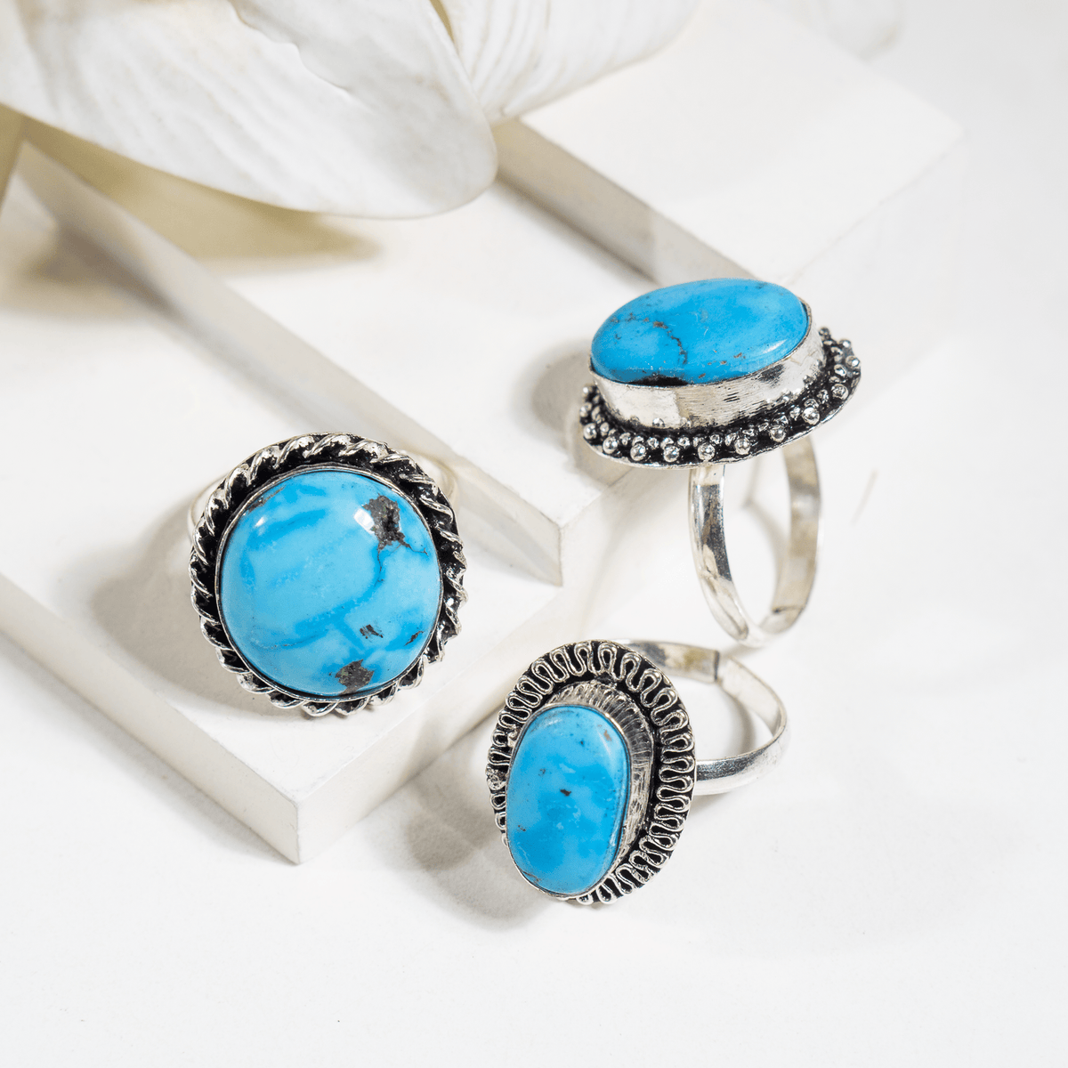 Turquoise Howlite rings – Gemstone rings Natural Crystal Healing Jewelry Collection DestGlow