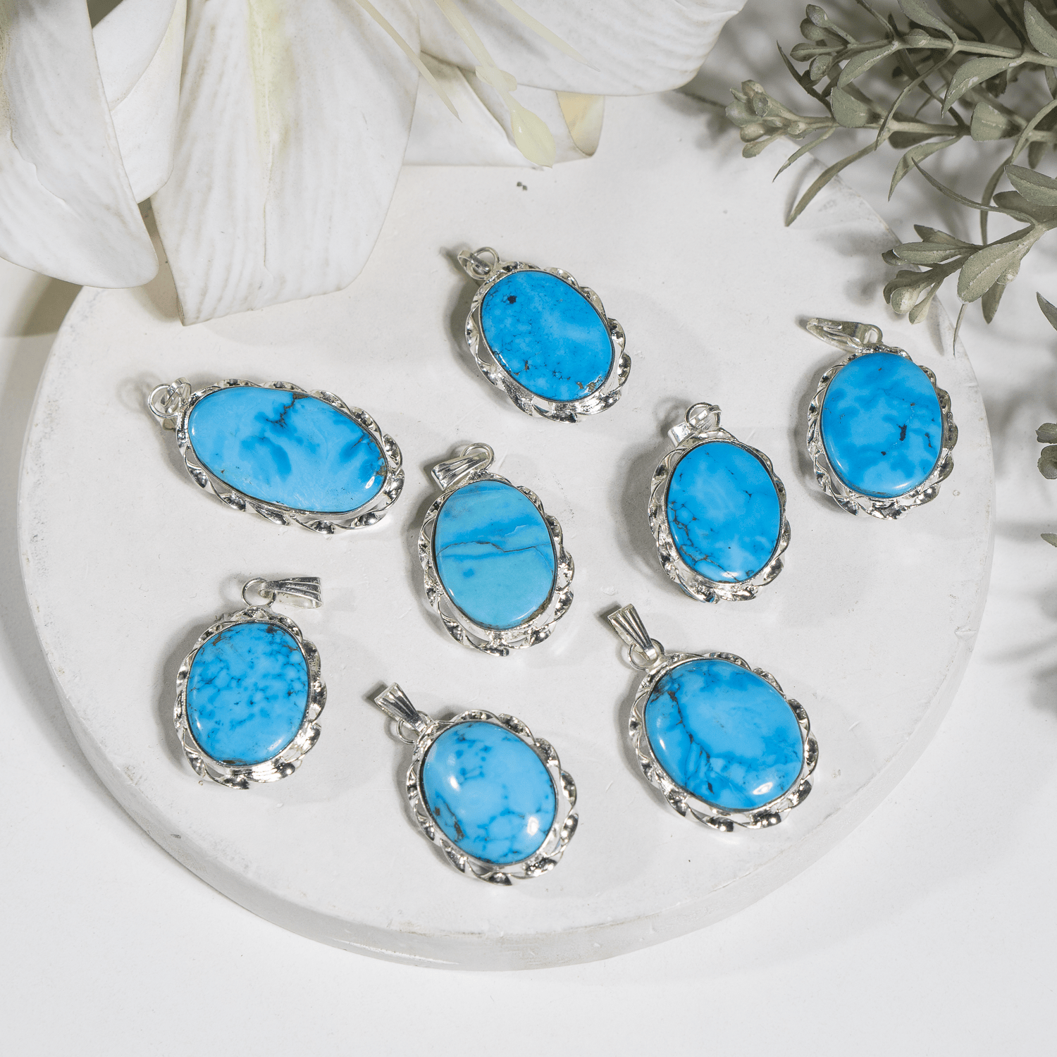 Turquoise Howlite Pendants – Natural Crystal Pendants Healing Cabochon Pendants