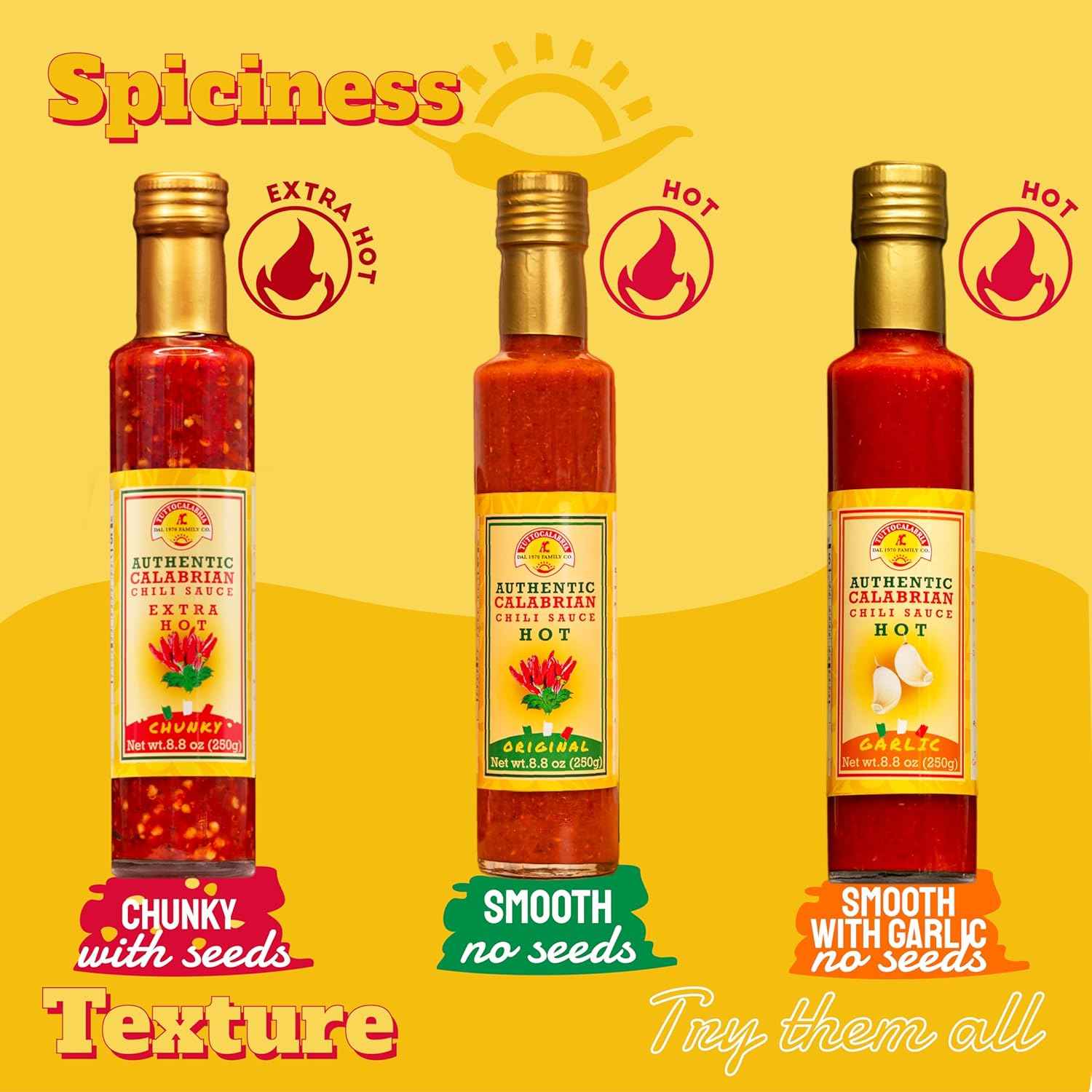 TuttoCalabria Calabrian Chili Hot Sauce “Hot & Tangy” – 8.8 oz (250 ml)