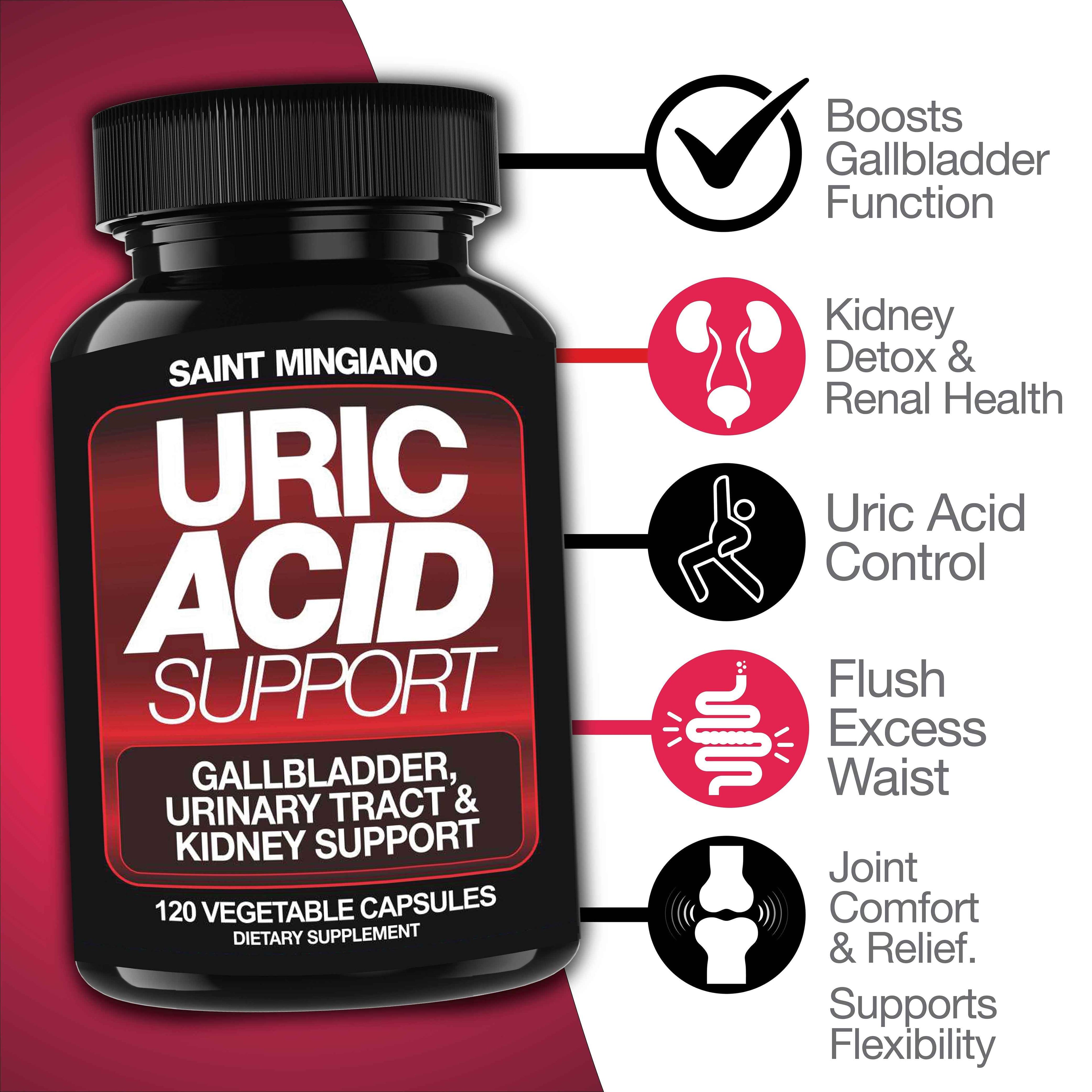 Uric Acid Support -120 Capsules - Supports Kidney Cleanse Detox & Repair, Gallbladder & Urinary Tract Issues by Saint Mingiano - Supplements & Wellness Dedicated to Holistic Health