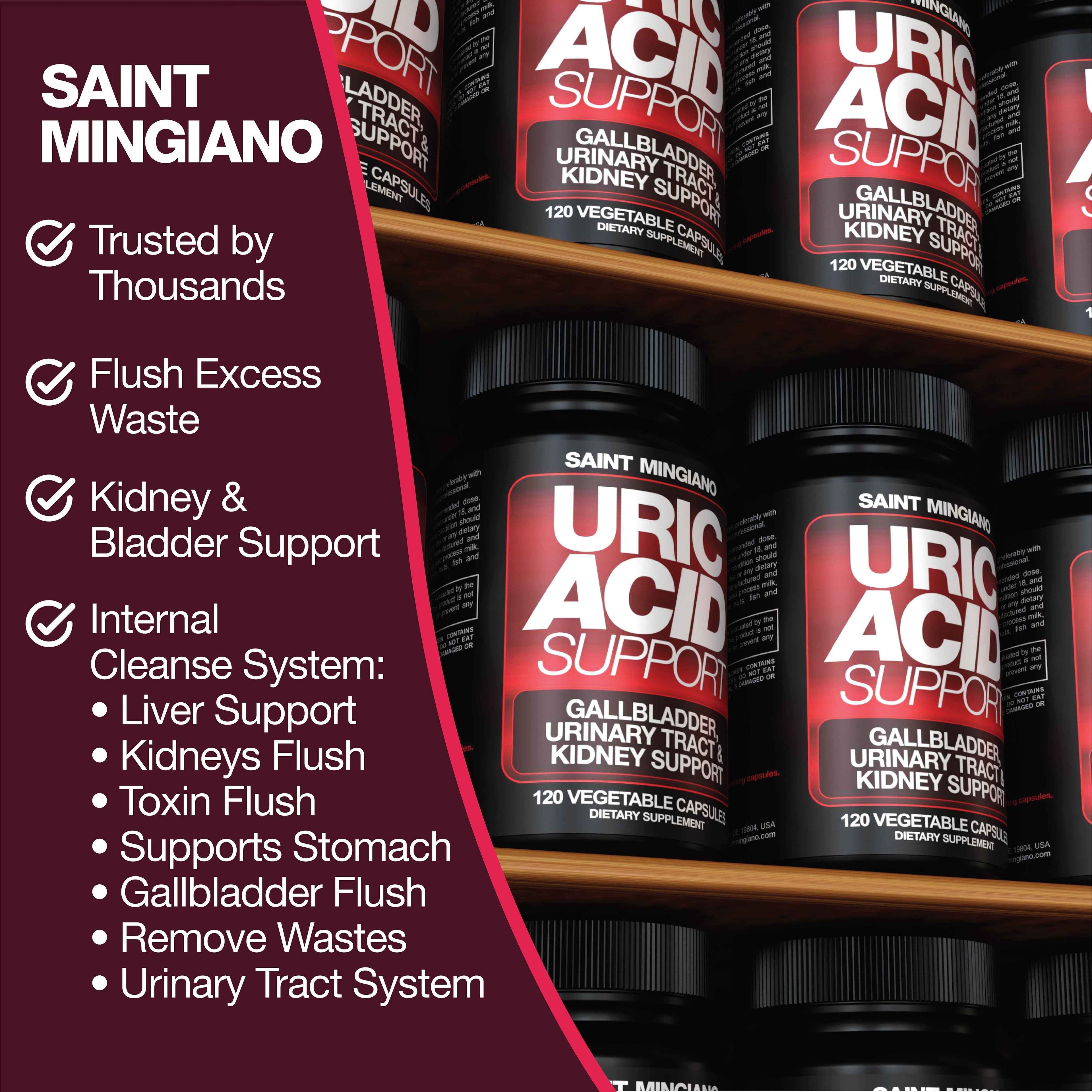Uric Acid Support -120 Capsules - Supports Kidney Cleanse Detox & Repair, Gallbladder & Urinary Tract Issues by Saint Mingiano - Supplements & Wellness Dedicated to Holistic Health