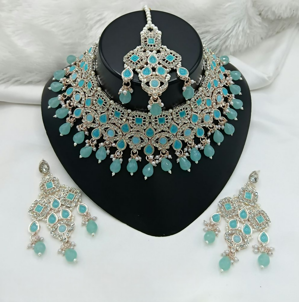 Joban Fashion Blue Color Stone Work Necklace Set