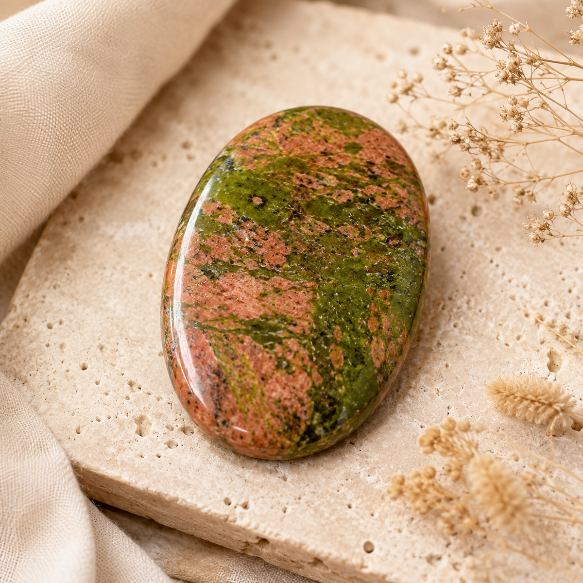 Unakite Pocket Stones (Generosity and Joy) DestGlow