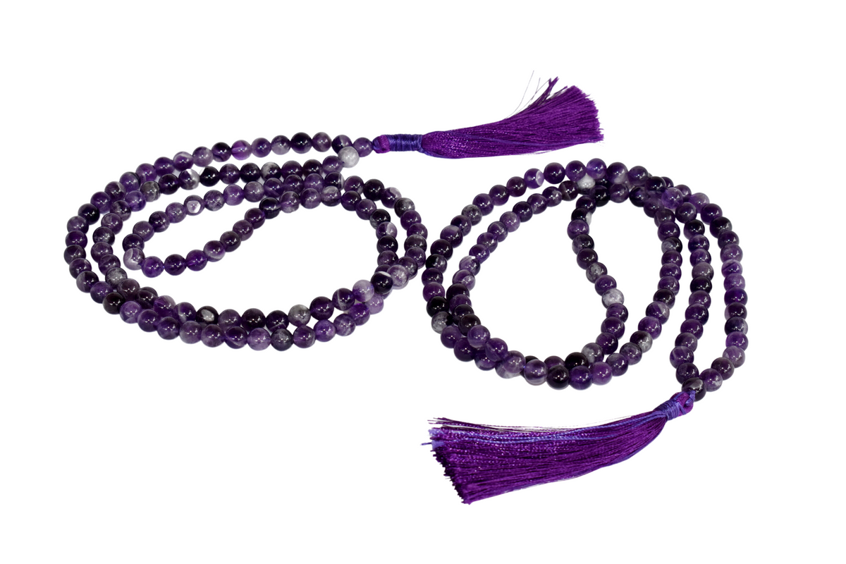 Natural Amethyst Plain Mala With 108 Prayer Beads For Mediation. DestGlow