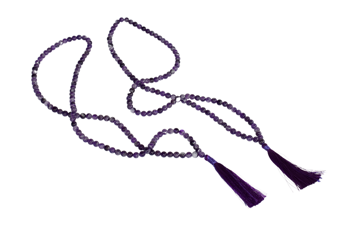 Natural Amethyst Plain Mala With 108 Prayer Beads For Mediation. DestGlow