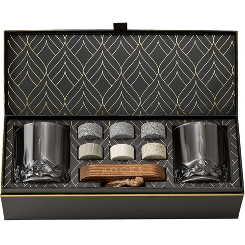 Whiskey Stones Gift Set - Signature Crystal Glasses & Granite Cooling Stones