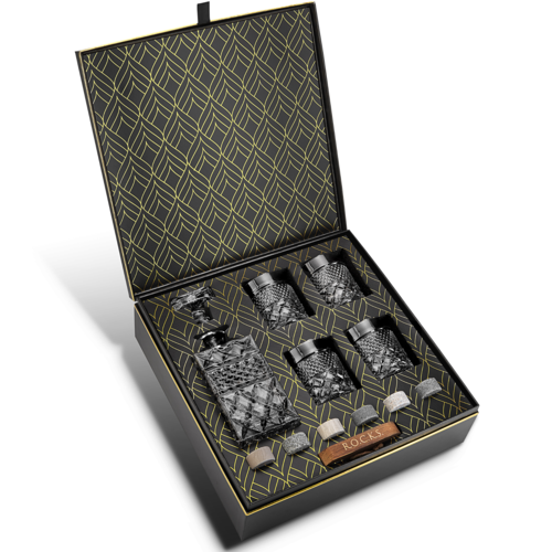 Whiskey Decanter Gift Set - Crystal Decanter with Glasses & Granite Chilling Stones