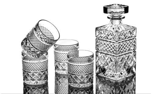 Whiskey Decanter Gift Set - Crystal Decanter with Glasses & Granite Chilling Stones