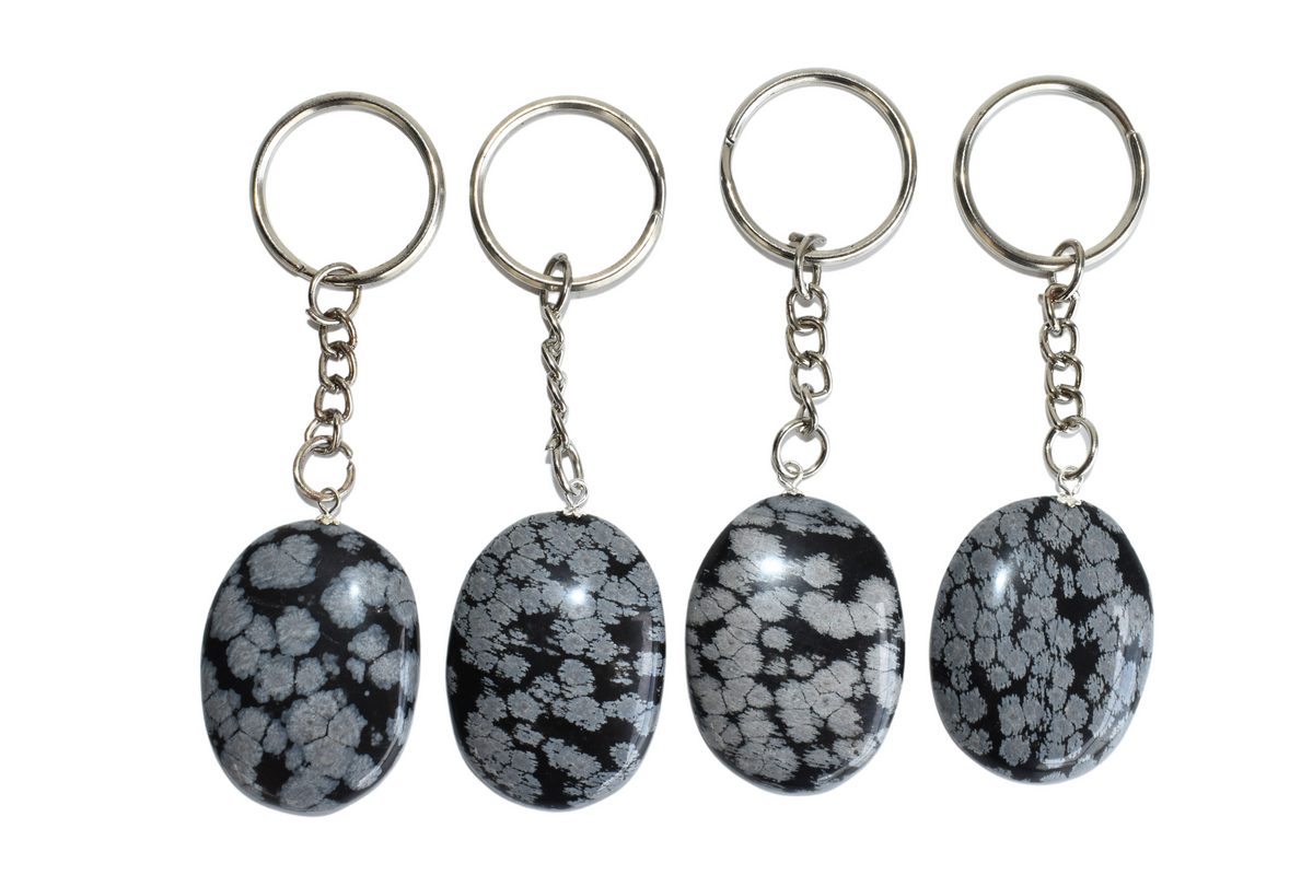 Snowflake Obsidian Key Chain, Gemstone Keychain Crystal Key Ring (Expanded Awareness and Intuition) DestGlow
