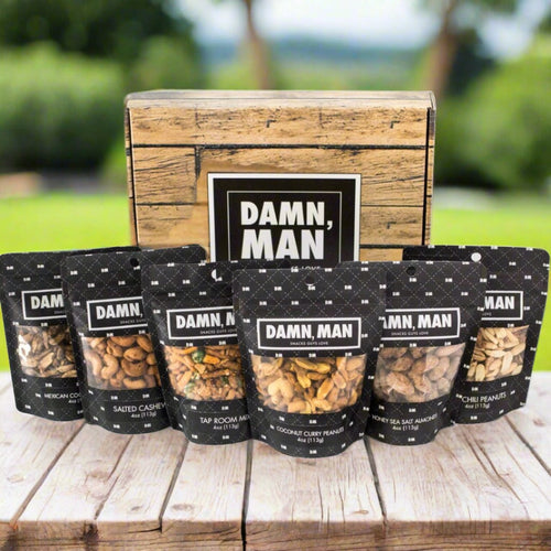 Gourmet Manly Nut Gift Box for Men - 6 Unique Handcrafted Snacks