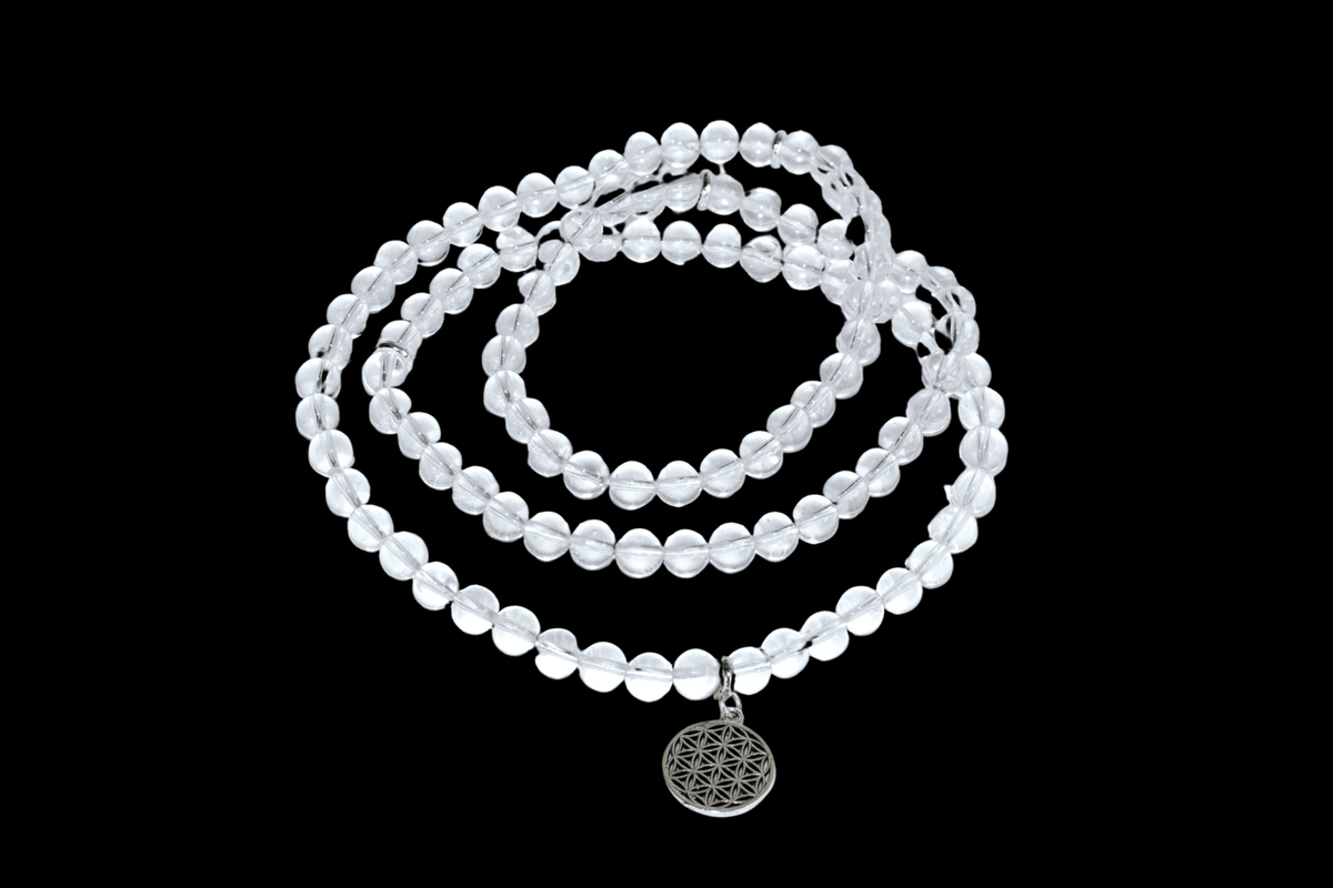Crystal Quartz Beads Mala Bracelet, 108 Prayer Beads Necklace (Concentration and Harmony)Â DestGlow