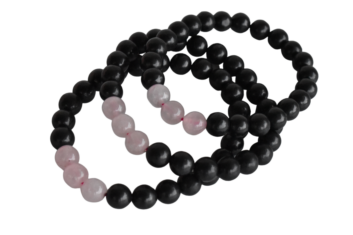 EMF Protection Crystal Bracelet, EMF Bracelet (Shungite Black, Rose Quartz) DestGlow