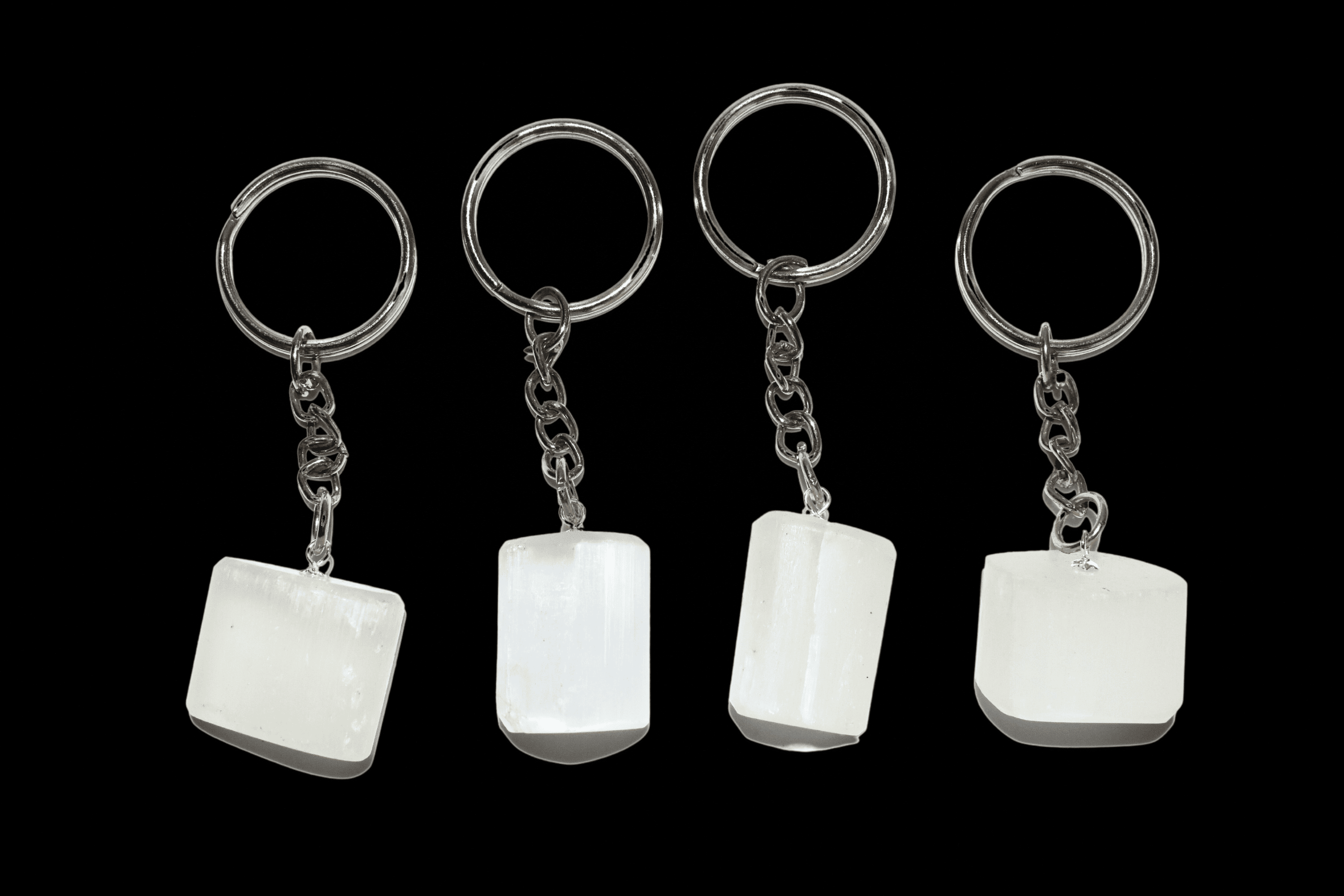 Selenite Key Chain, Gemstone Keychain Crystal Key Ring (Purification and Aura Cleansing) DestGlow