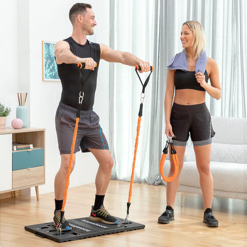Complete Portable Home Gym System - Foldable Training Base with Resistance Bands