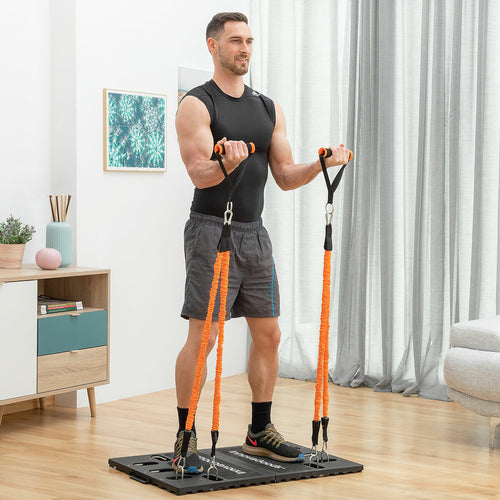 Complete Portable Home Gym System - Foldable Training Base with Resistance Bands