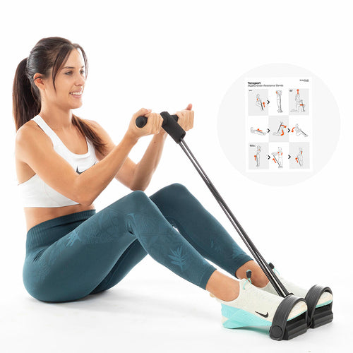 4-in-1 Resistance Bands Set with Foot Pedals & Exercise Guide