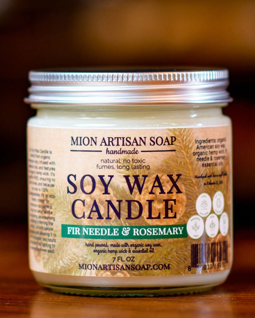 Fir Needle & Rosemary Soy Wax Candle | Long Lasting | 100% Natural by MION Artisan Soap Co.