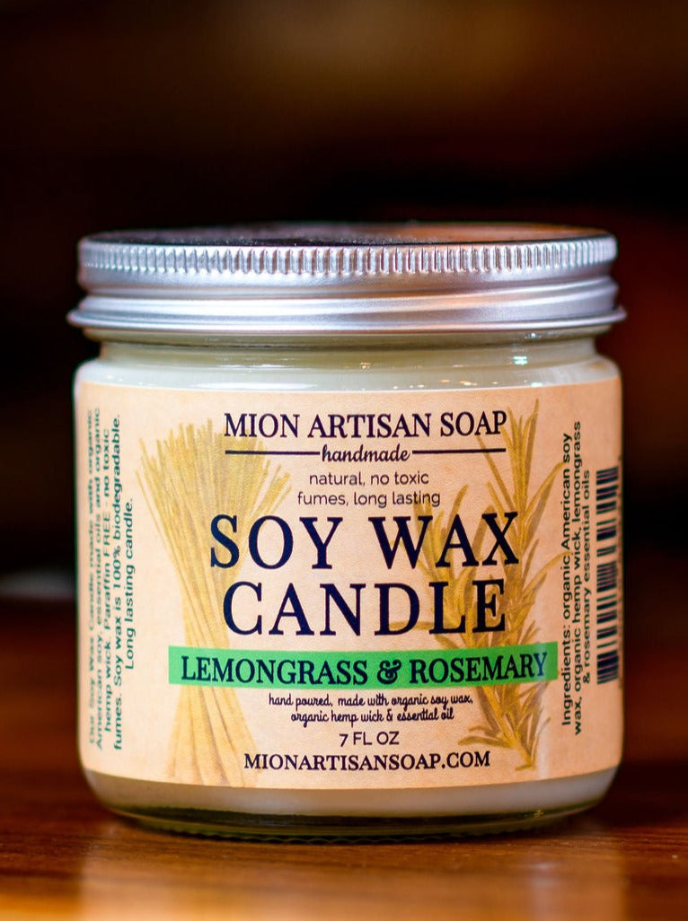 Lemongrass & Rosemary Soy Candle | Long Lasting | 100% Natural by MION Artisan Soap Co.