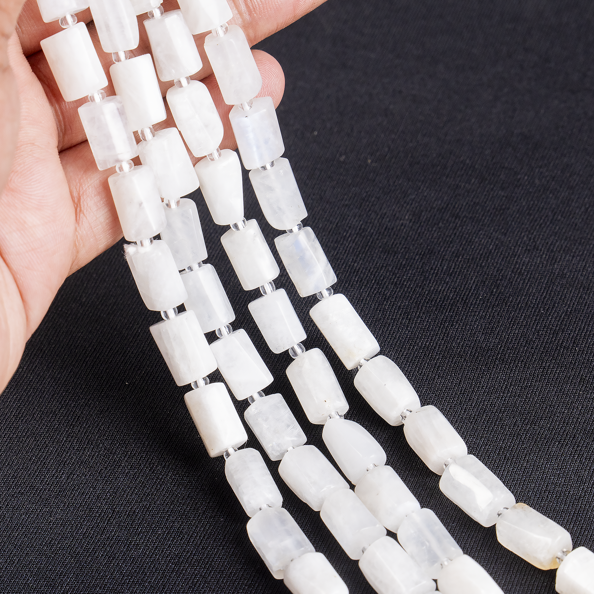 White Rainbow Moonstone Gemstone Pipe Bead, Crystal Healing Tube Beads. DestGlow