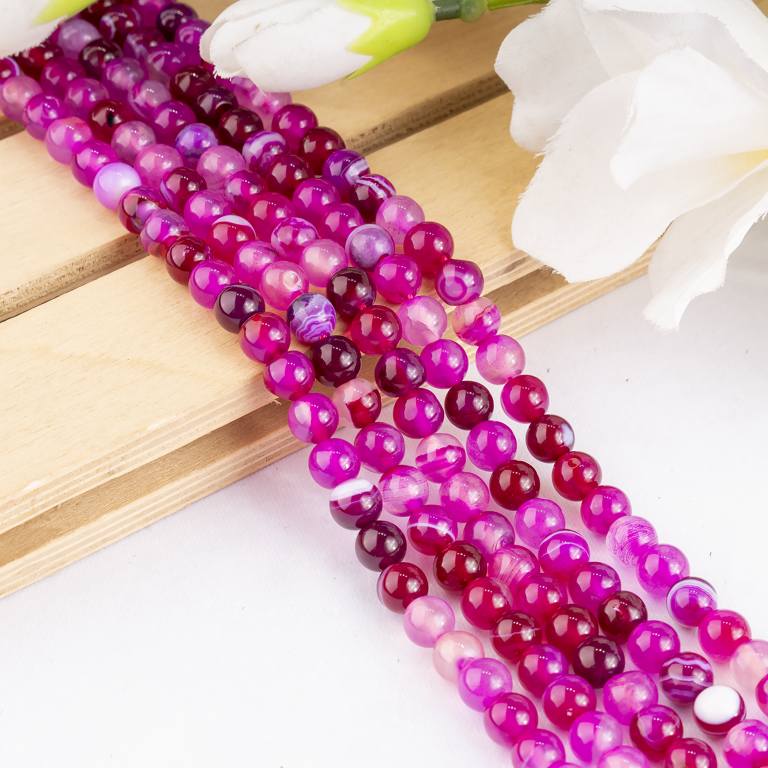Pink Banded Agate Beads, Natural Crystal Round Beads 6mm to 10mm