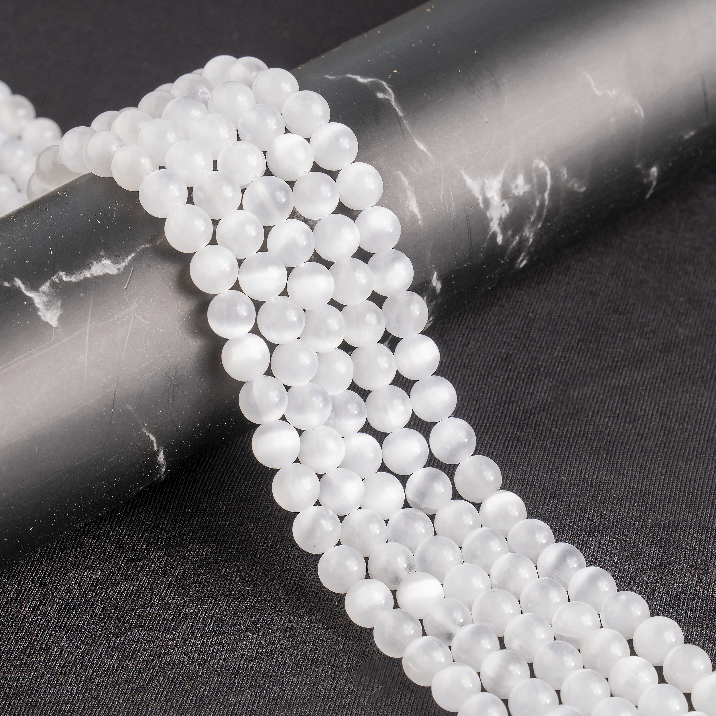 Selenite Round Beads Healing Crystal Gemstone Strand DestGlow