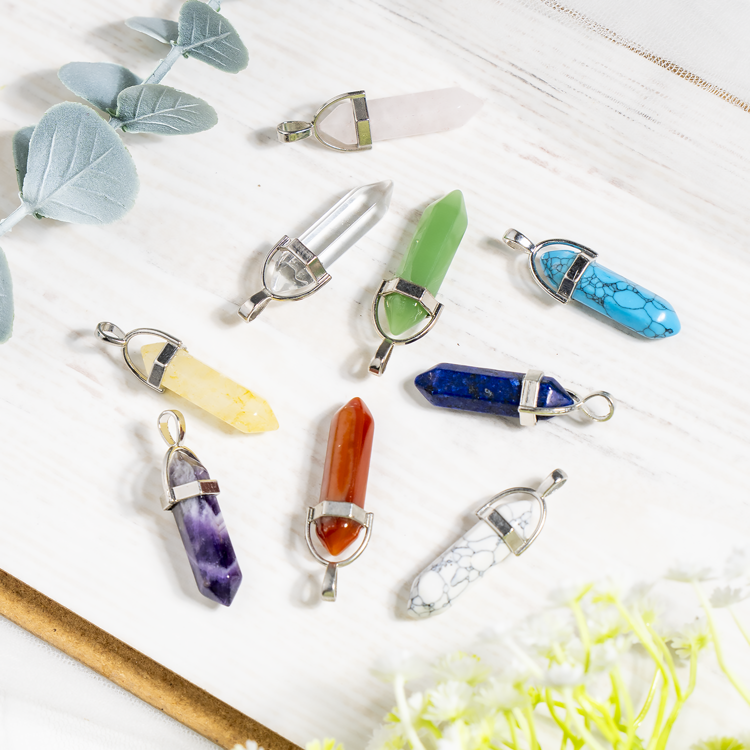 Polished Double Terminated Crystal Points Pencil Pendant Necklace DestGlow