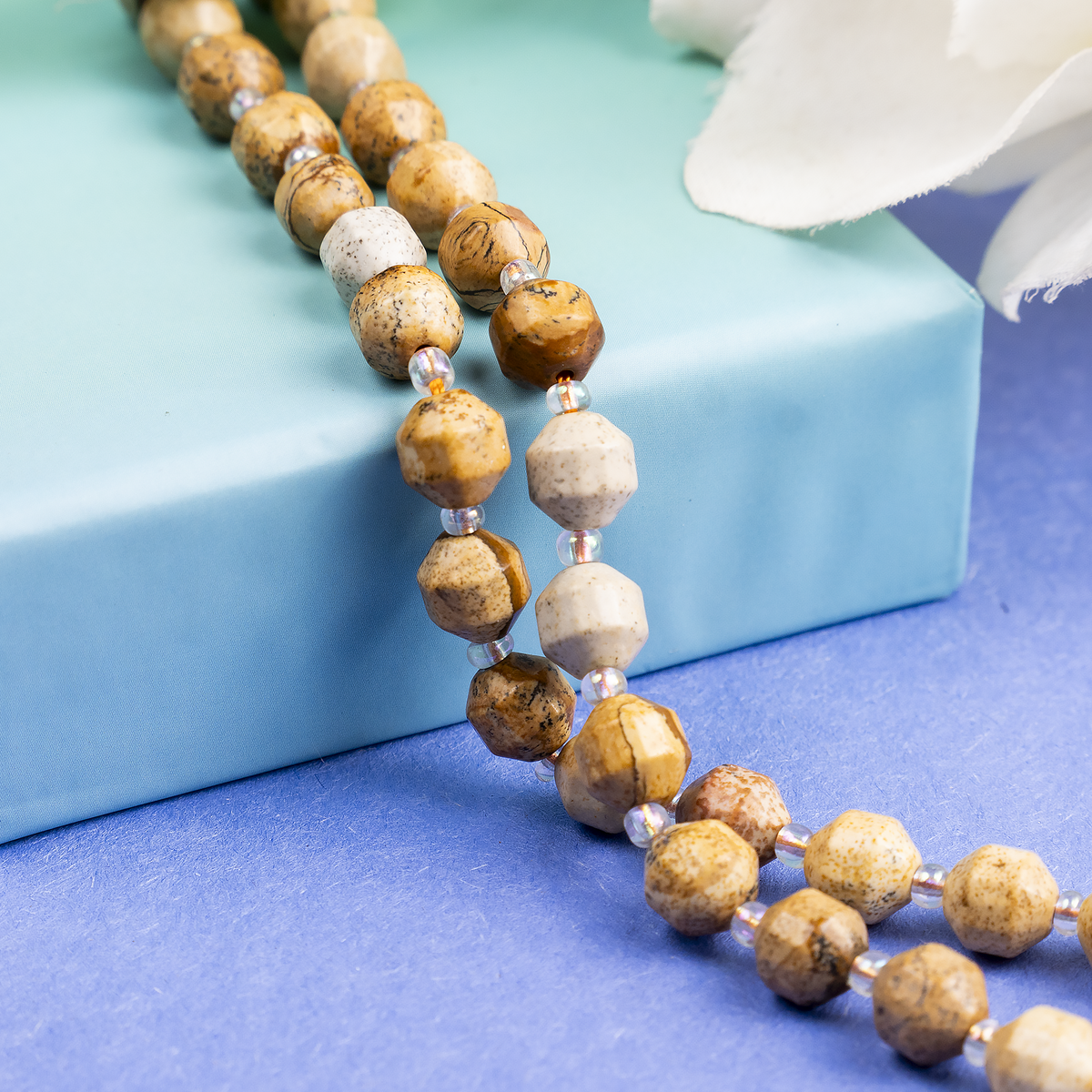 Picture Jasper Faceted Prism Cut Beads For Jewelry Making DestGlow