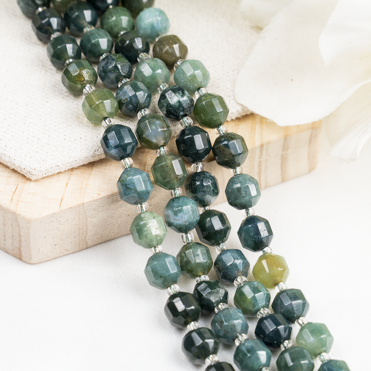 Moss Agate Faceted Prism Cut Beads For Jewelry Making DestGlow