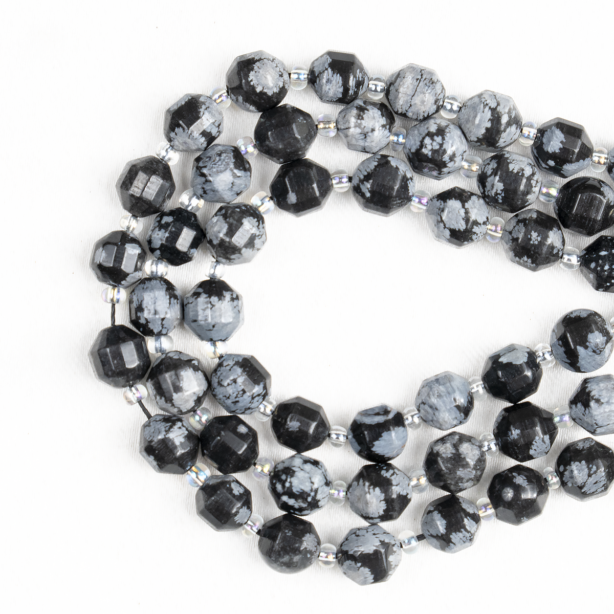 Snowflake Obsidian Faceted Prism Cut Beads For Jewelry Making