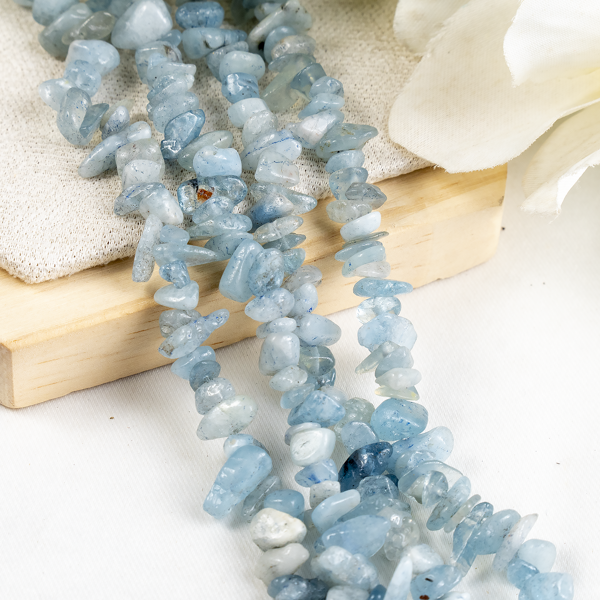 Uncut Raw Aquamarine Crystal Chip Beads for Necklace (Protection and Anxiety Relief)
