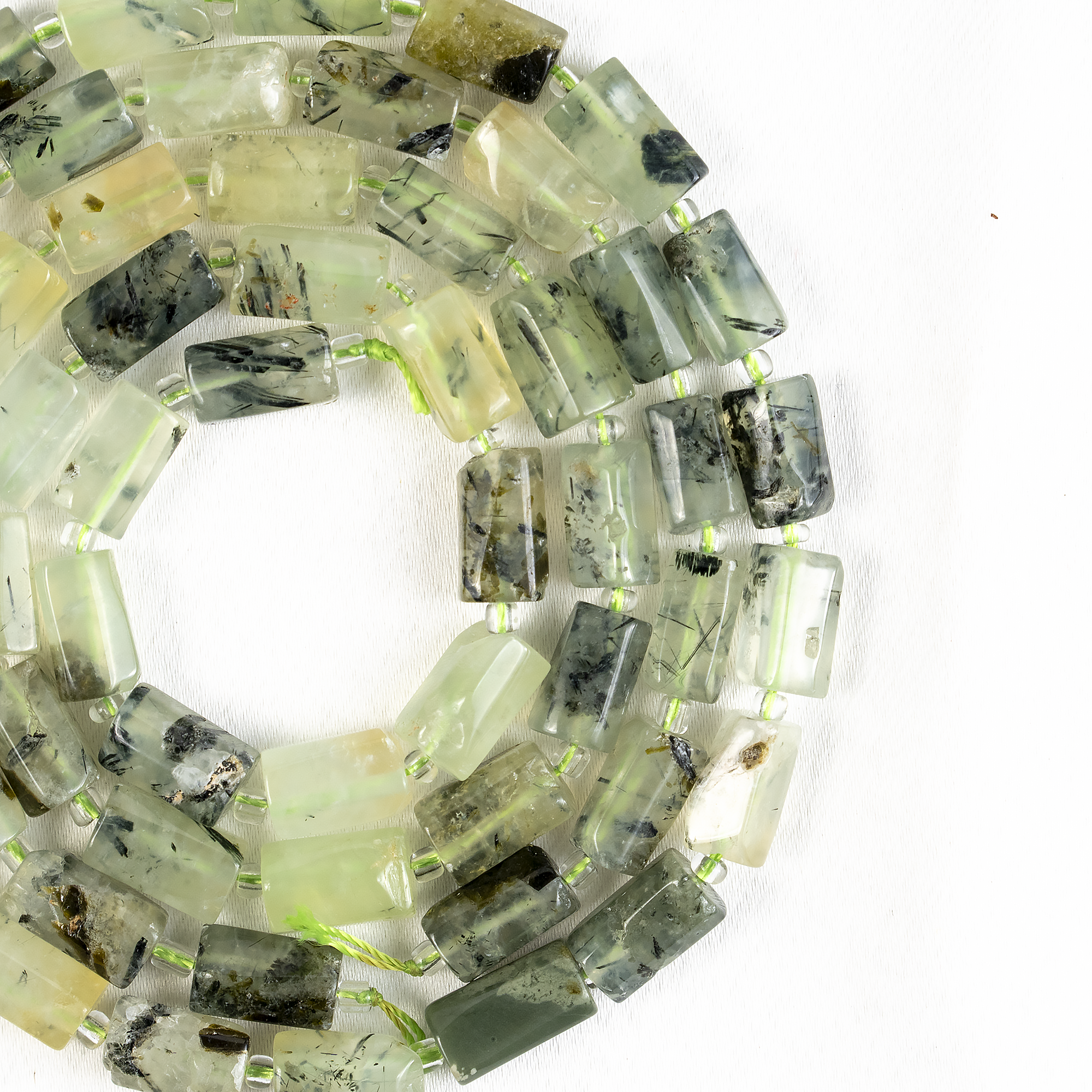 Prehnite Gemstone Pipe Bead, Crystal Healing Tube Beads.
