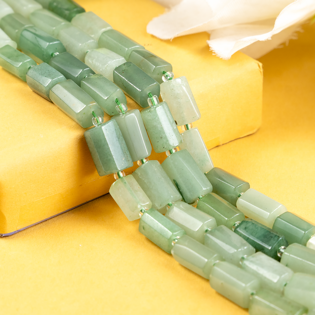 Green Aventurine Gemstone Pipe Bead, Crystal Healing Tube Beads. DestGlow